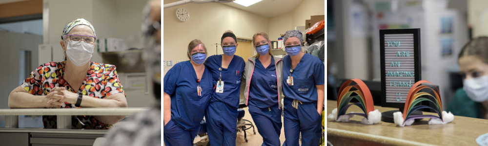 Staff together, smiling behind masks